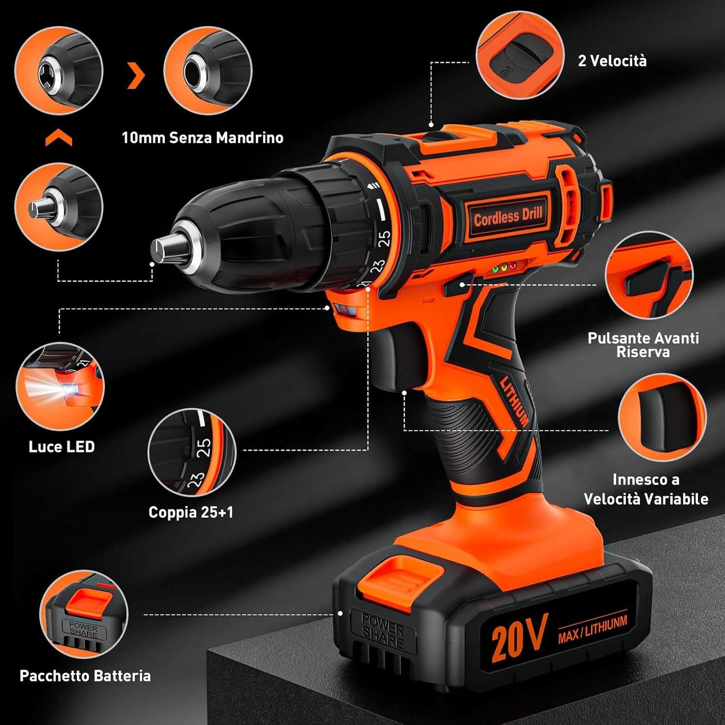 Avvitatore a Batteria con Impostazione di Coppia e Accessori