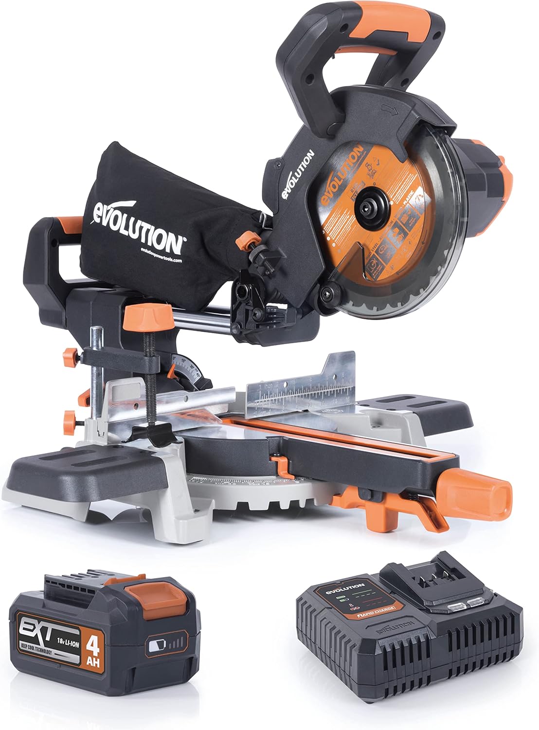 Evolution R185SMS-Li Troncatrice scorrevole cordless Include batteria 4 Ah e caricabatterie