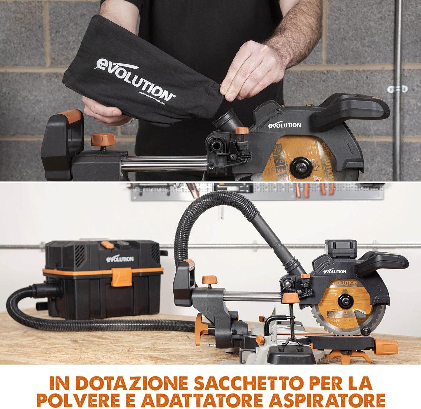 Evolution R185SMS-Li Troncatrice scorrevole cordless Include batteria 4 Ah e caricabatterie